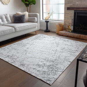 8' X 10' Gray And Ivory Abstract Washable Indoor Outdoor Area Rug