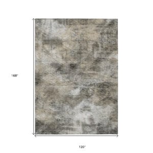 10' X 14' Beige Taupe And Gray Abstract Washable Indoor Outdoor Area Rug