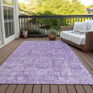 8' X 10' Lilac And Purple Floral Washable Indoor Outdoor Area Rug
