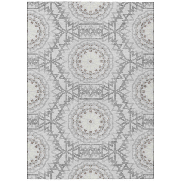5' X 8' Silver Ivory And Gray Floral Medallion Washable Indoor Outdoor Area Rug