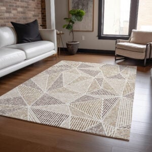 5' X 8' Brown Taupe And Beige Geometric Washable Indoor Outdoor Area Rug