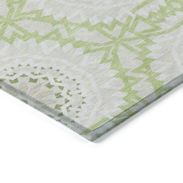 8' Artichoke Green Olive Green And Tan Round Floral Medallion Washable Indoor Outdoor Area Rug