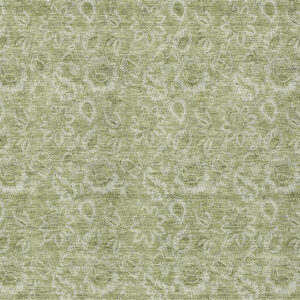 9' X 12' Green Floral Washable Indoor Outdoor Area Rug