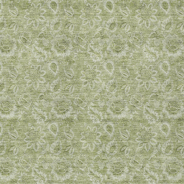 9' X 12' Green Floral Washable Indoor Outdoor Area Rug