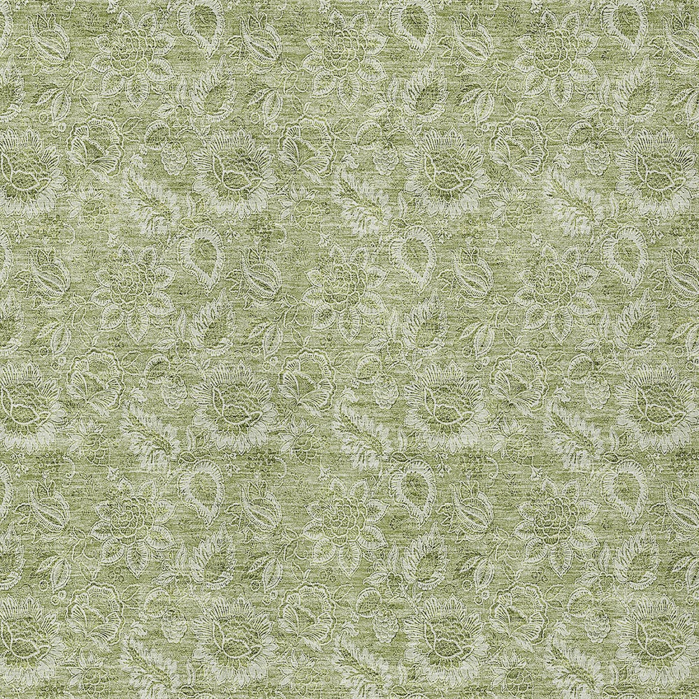 9' X 12' Green Floral Washable Indoor Outdoor Area Rug