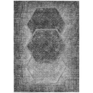 10' X 14' Gray Charcoal And Silver Geometric Washable Indoor Outdoor Area Rug