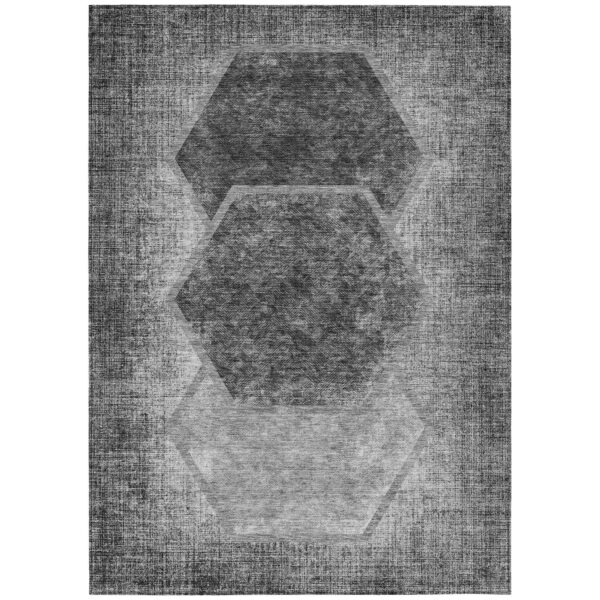 10' X 14' Gray Charcoal And Silver Geometric Washable Indoor Outdoor Area Rug