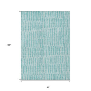 8' X 10' Teal Blue And Aqua Striped Washable Indoor Outdoor Area Rug