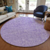 8' Lilac And Ivory Round Floral Washable Indoor Outdoor Area Rug