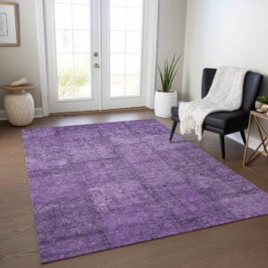 3' X 5' Purple Eggplant And Gray Patchwork Washable Indoor Outdoor Area Rug