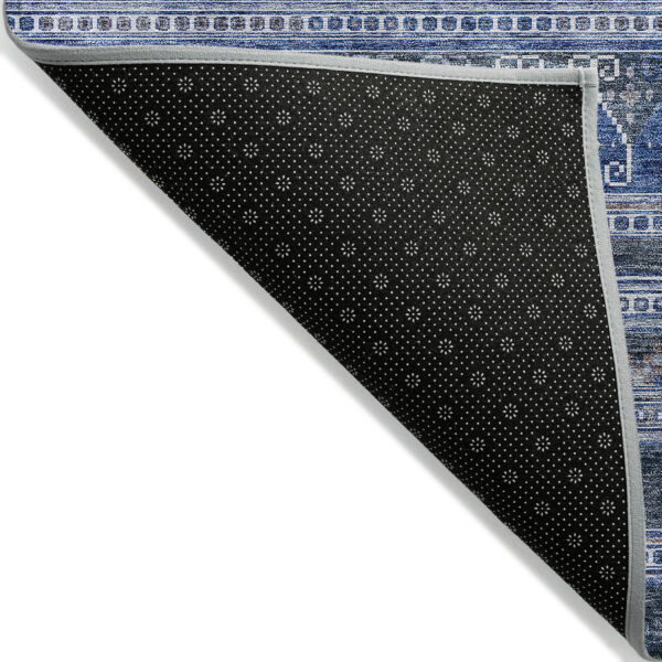 5' X 8' Navy Blue And Denim Blue Southwestern Washable Indoor Outdoor Area Rug