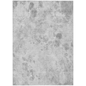 9' X 12' Gray Charcoal And Silver Floral Washable Indoor Outdoor Area Rug