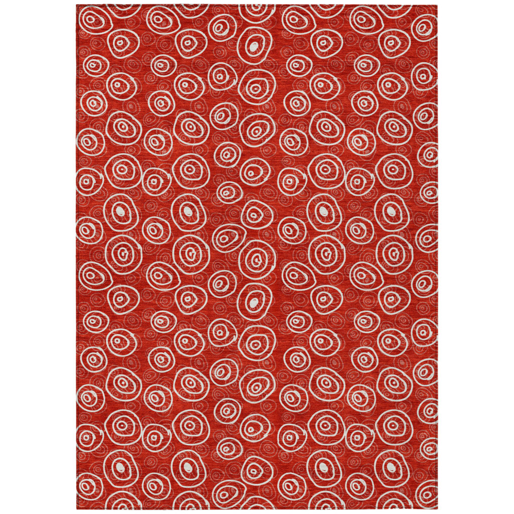 3' X 5' Red And Ivory Geometric Washable Indoor Outdoor Area Rug