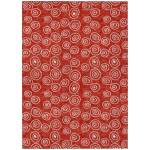 3' X 5' Red And Ivory Geometric Washable Indoor Outdoor Area Rug