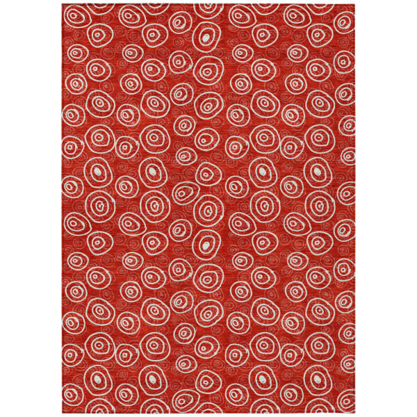 3' X 5' Red And Ivory Geometric Washable Indoor Outdoor Area Rug