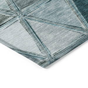 10' X 14' Teal Blue Aqua And Gray Geometric Washable Indoor Outdoor Area Rug