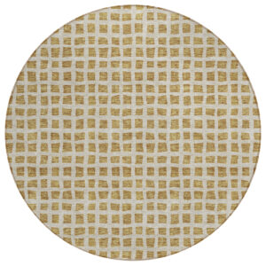 8' Gold And Beige Round Geometric Washable Indoor Outdoor Area Rug