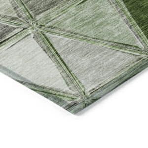 8' Green And Fern Green Round Geometric Washable Indoor Outdoor Area Rug