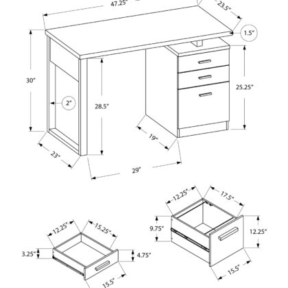 24" Gray and Black Computer Desk With Three Drawers
