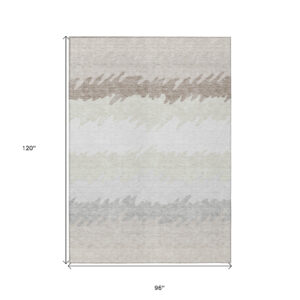 8' X 10' Ivory Beige And Taupe Striped Washable Indoor Outdoor Area Rug