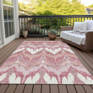 3' X 5' Blush Mauve And Ivory Ikat Washable Indoor Outdoor Area Rug
