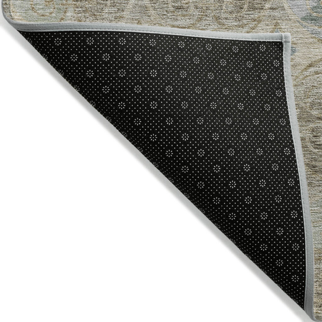 3' X 5' Beige Taupe And Blue Trellis Washable Indoor Outdoor Area Rug