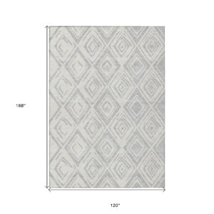 10' X 14' Pewter And Ivory Geometric Washable Indoor Outdoor Area Rug