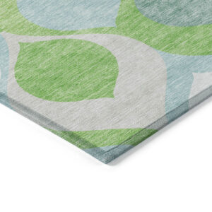 10' X 14' Lime Green Sky Blue And Denim Blue Ogee Washable Indoor Outdoor Area Rug