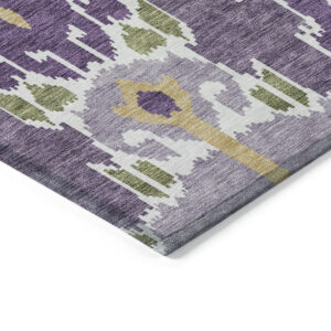 9' X 12' Purple Lavender And Gold Ikat Washable Indoor Outdoor Area Rug