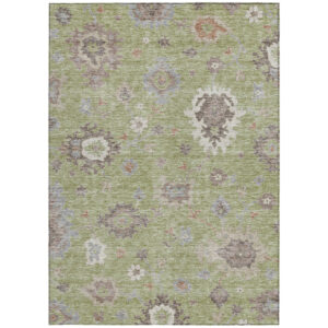 3' X 5' Artichoke Green And Beige Floral Washable Indoor Outdoor Area Rug