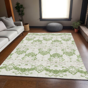 10' X 14' Green Beige And Taupe Oriental Washable Indoor Outdoor Area Rug