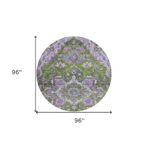 8' Olive Green And Purple Round Oriental Washable Indoor Outdoor Area Rug
