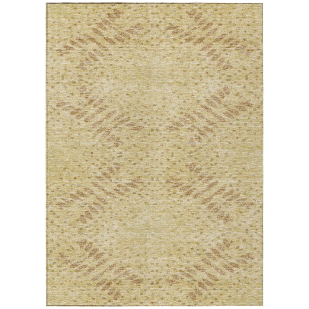 3' X 5' Gold Beige And Taupe Floral Washable Indoor Outdoor Area Rug