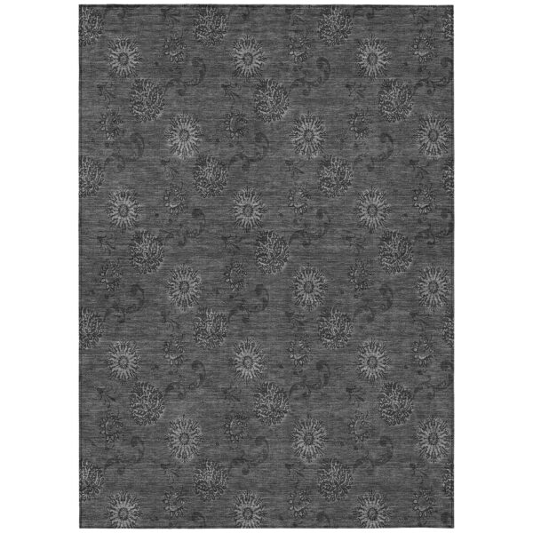 10' X 14' Gray And Charcoal Floral Washable Indoor Outdoor Area Rug