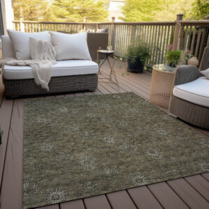 3' X 5' Brown And Beige Floral Washable Indoor Outdoor Area Rug