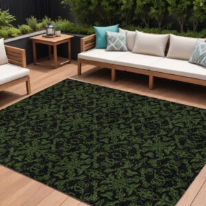 8' X 10' Olive Green And Green Medallion Washable Indoor Outdoor Area Rug