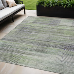 5' X 8' Artichoke Green Purple And Fern Green Striped Washable Indoor Outdoor Area Rug