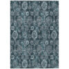10' X 14' Teal Blue And Sky Blue Damask Washable Indoor Outdoor Area Rug