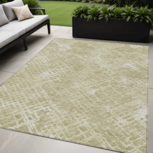 5' X 8' Beige Tan And Ivory Geometric Washable Indoor Outdoor Area Rug
