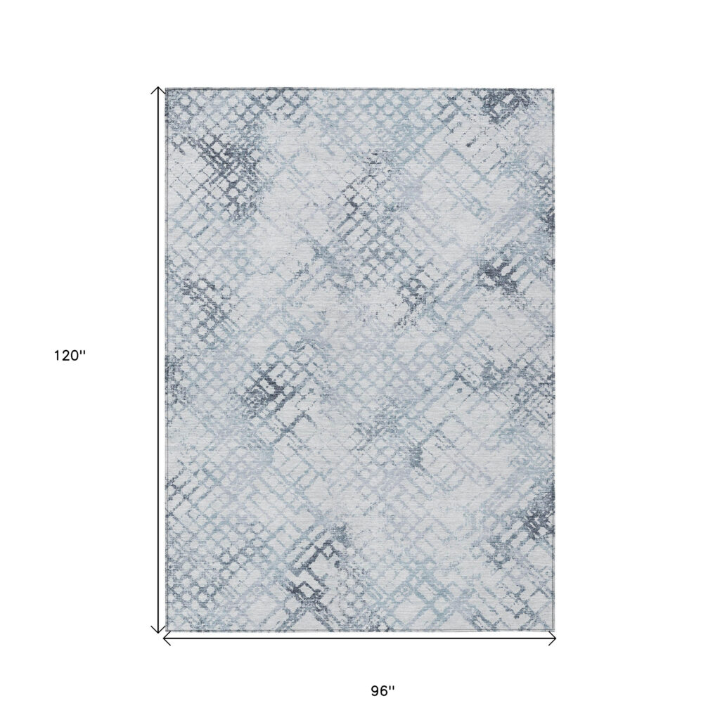 8' X 10' Navy Blue And Sky Blue Geometric Washable Indoor Outdoor Area Rug