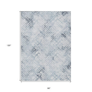 8' X 10' Navy Blue And Sky Blue Geometric Washable Indoor Outdoor Area Rug