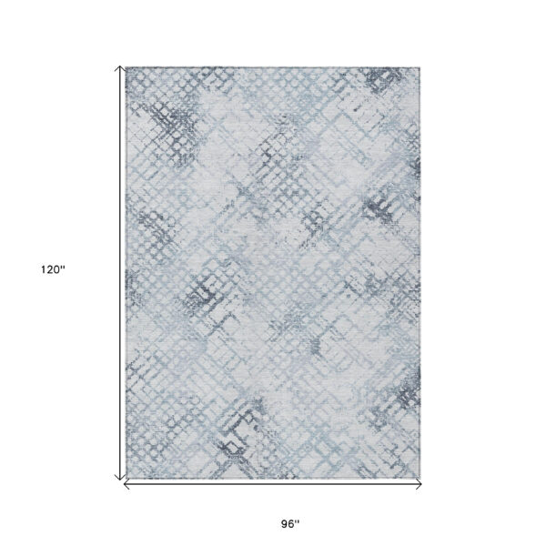 8' X 10' Navy Blue And Sky Blue Geometric Washable Indoor Outdoor Area Rug