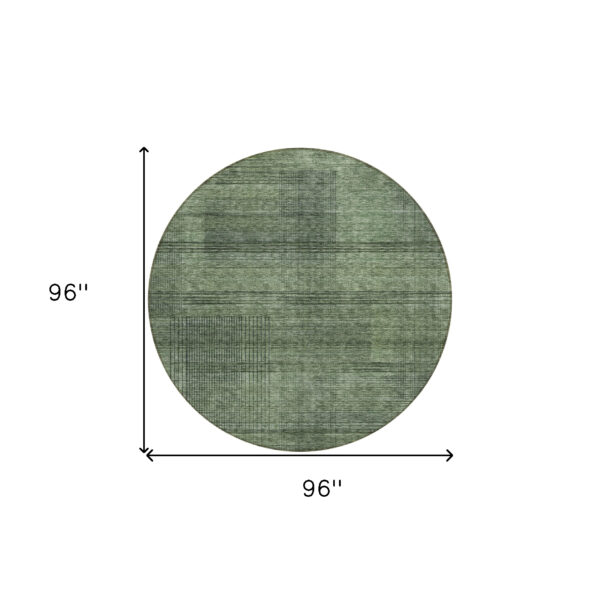 8' Olive Green And Gray Round Striped Washable Indoor Outdoor Area Rug