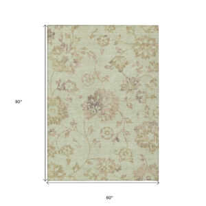 5' X 8' Artichoke Green Mint Green And Taupe Floral Washable Indoor Outdoor Area Rug