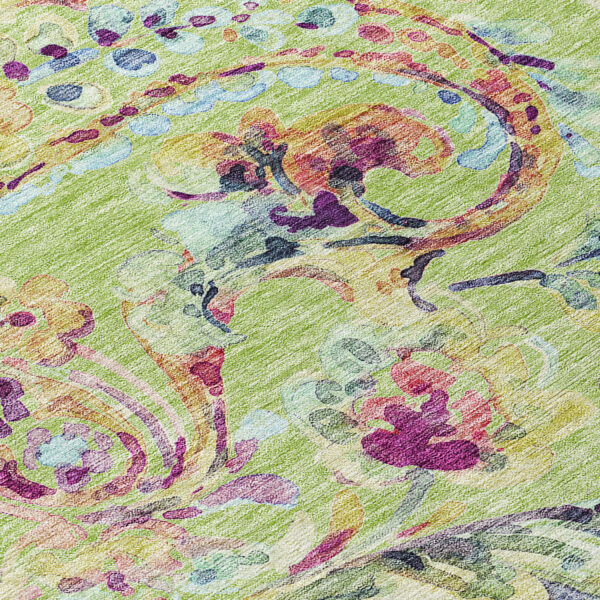 9' X 12' Artichoke Green Green And Pink Paisley Washable Indoor Outdoor Area Rug