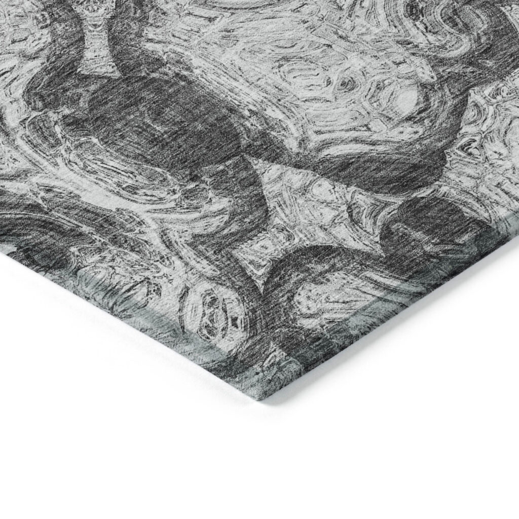 3' X 5' Gray Silver And Charcoal Abstract Washable Indoor Outdoor Area Rug