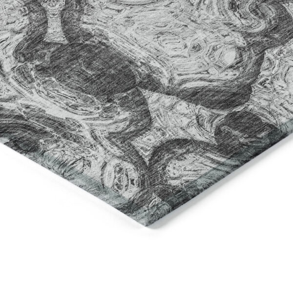 3' X 5' Gray Silver And Charcoal Abstract Washable Indoor Outdoor Area Rug