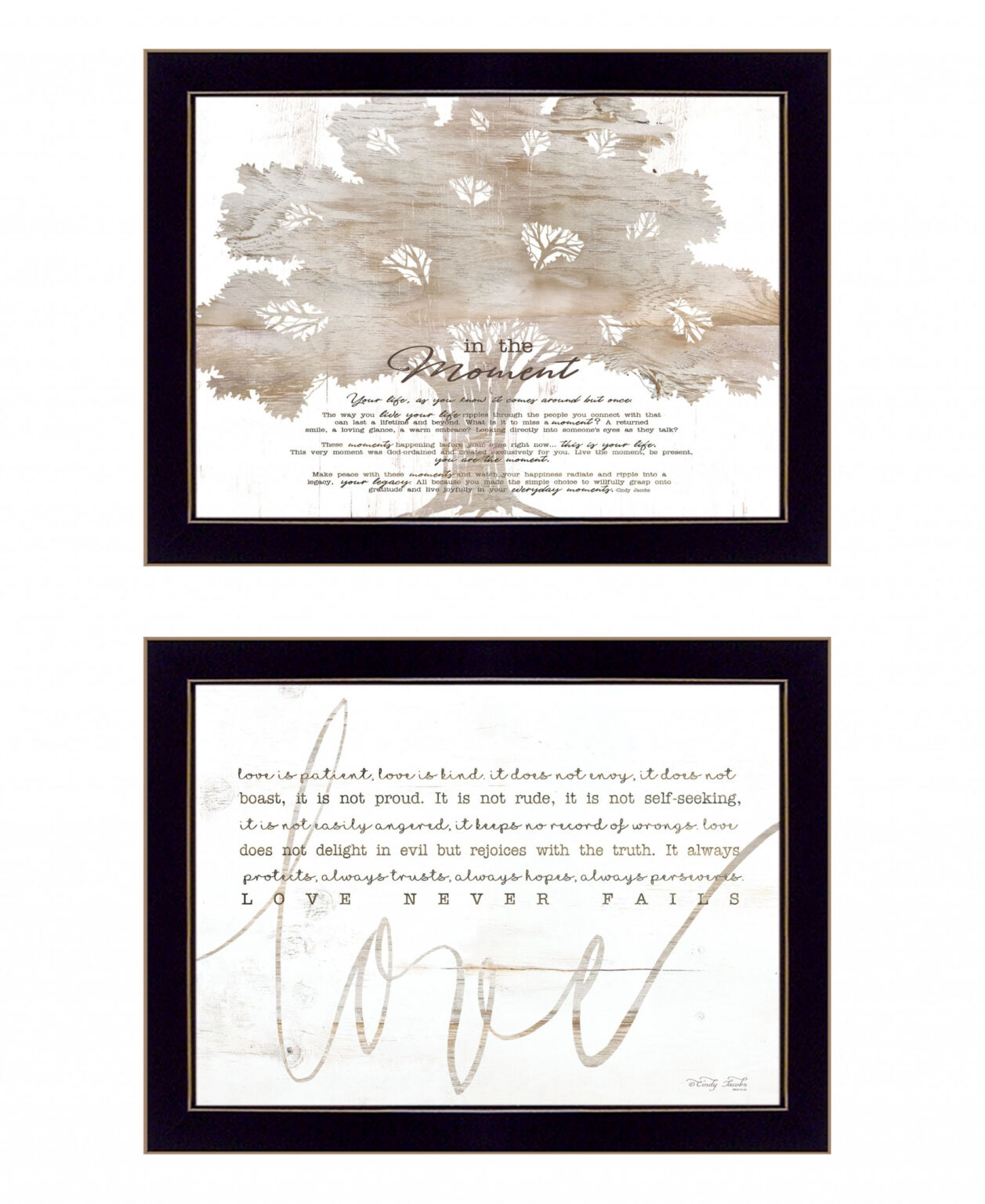 Set Of Two Love Or In The Moment 2 Black Framed Print Wall Art