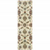 2' X 8' Ivory Floral Power Loom Stain Resistant Runner Rug