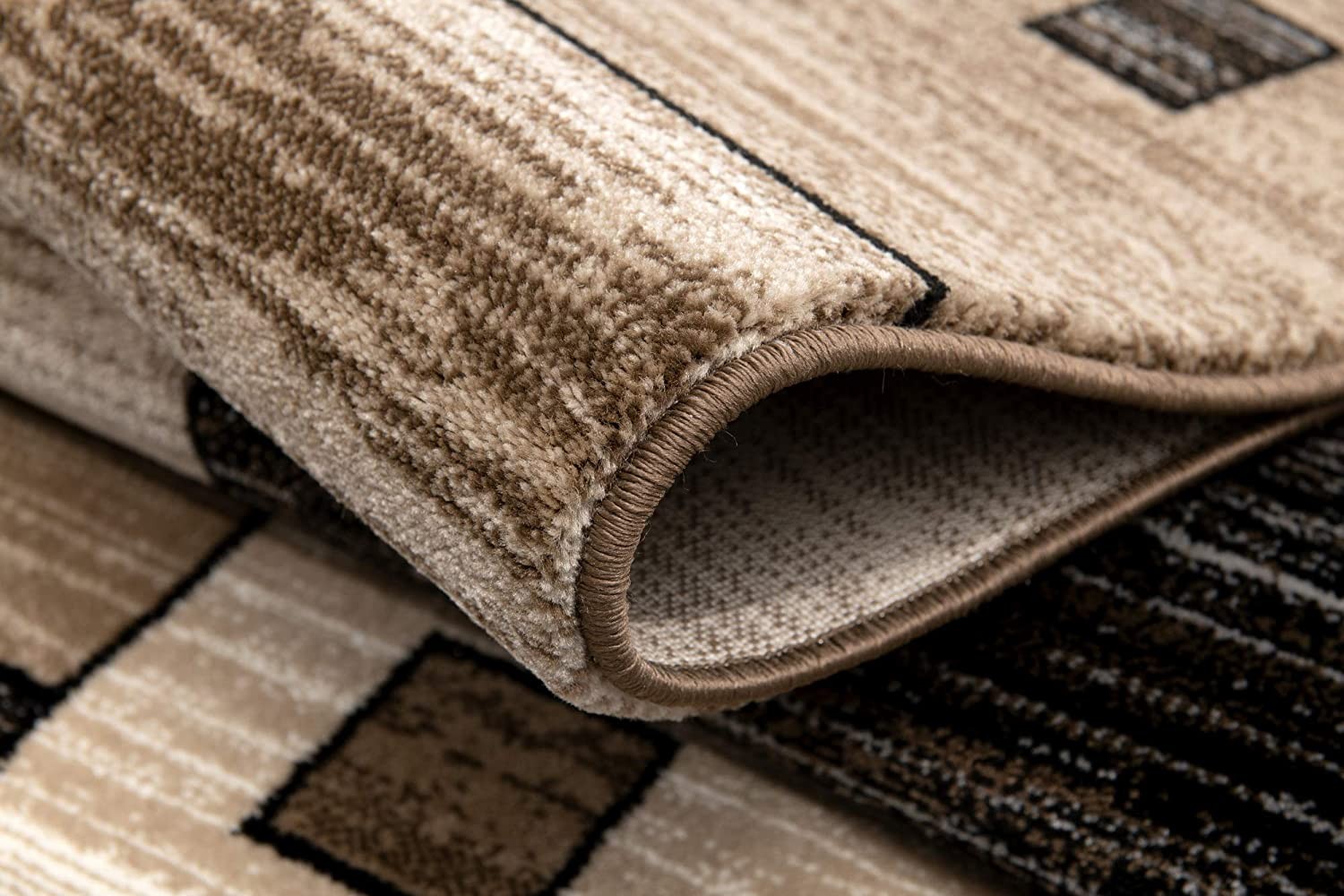 8' Brown and Black Abstract Power Loom Runner Rug